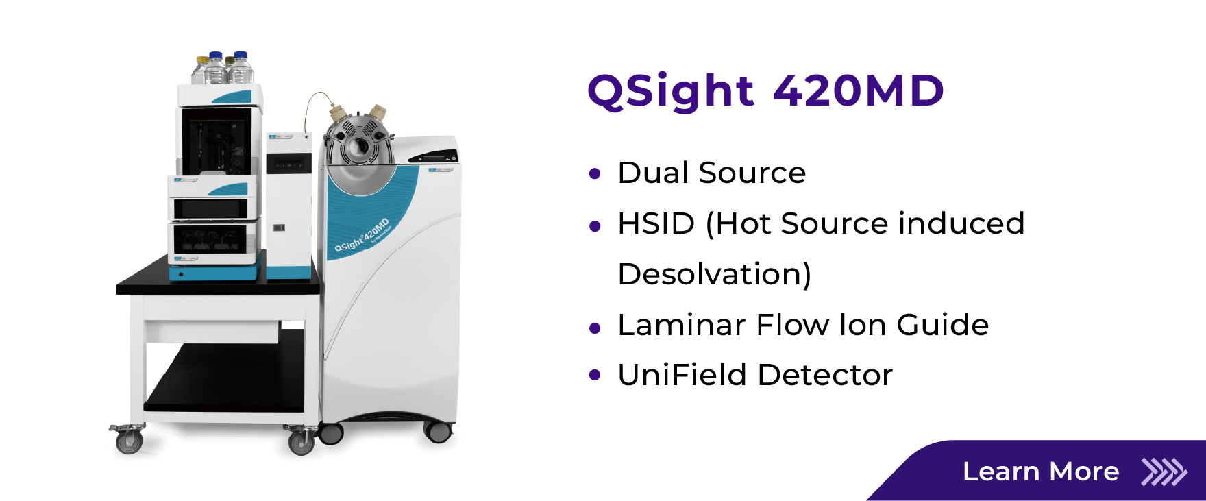 virtuedx LC-MS instrument Qsight 420MD banner with highlight features